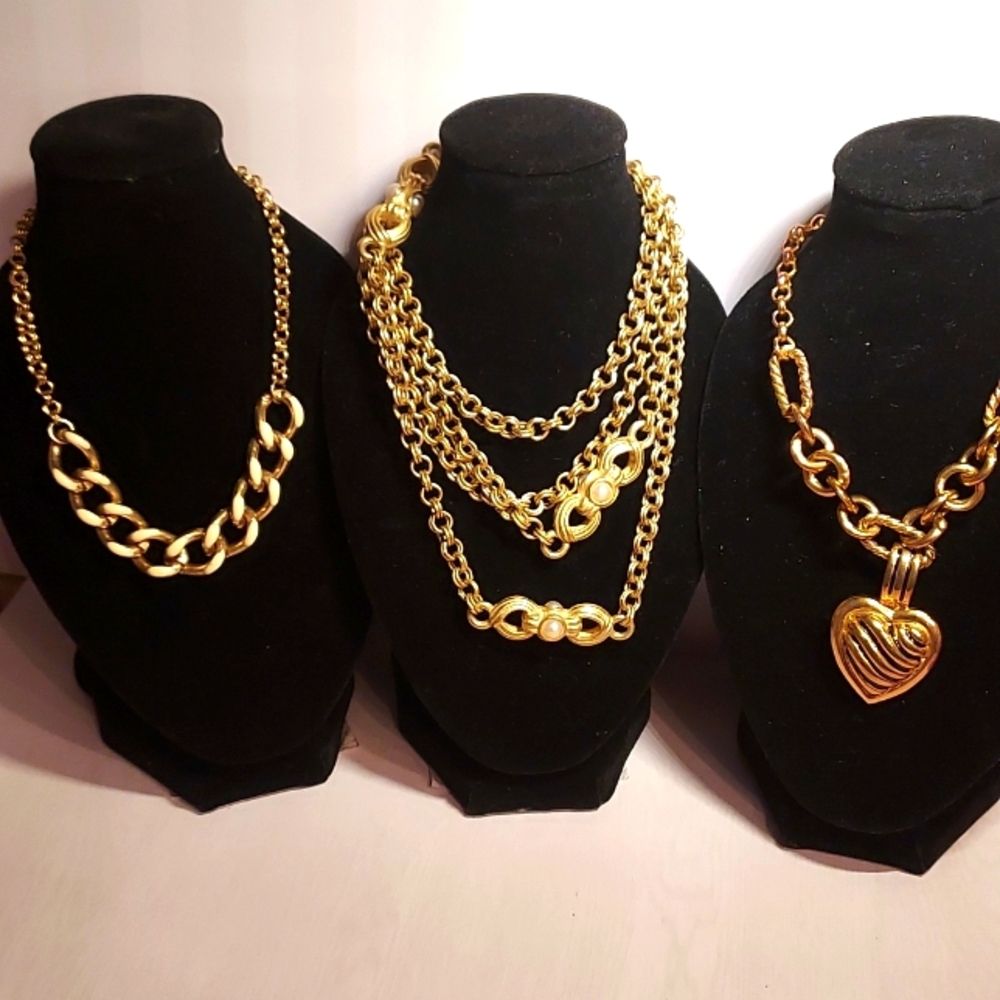 #5 Vintage Gold Tone Necklaces-Lot of 3